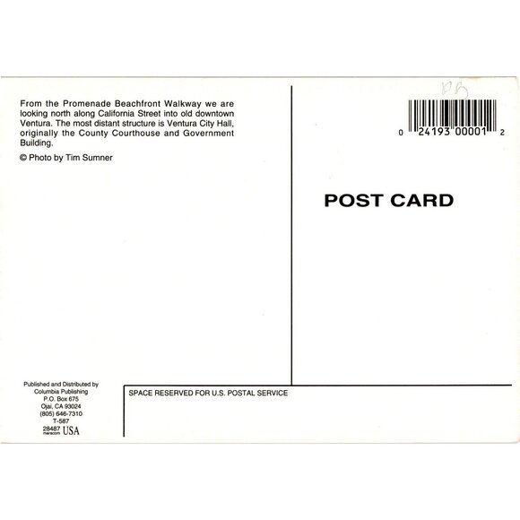 Vintage Ventura California Street Promenade Postcard Tim Sumner Columbia USA - Picture 2 of 2